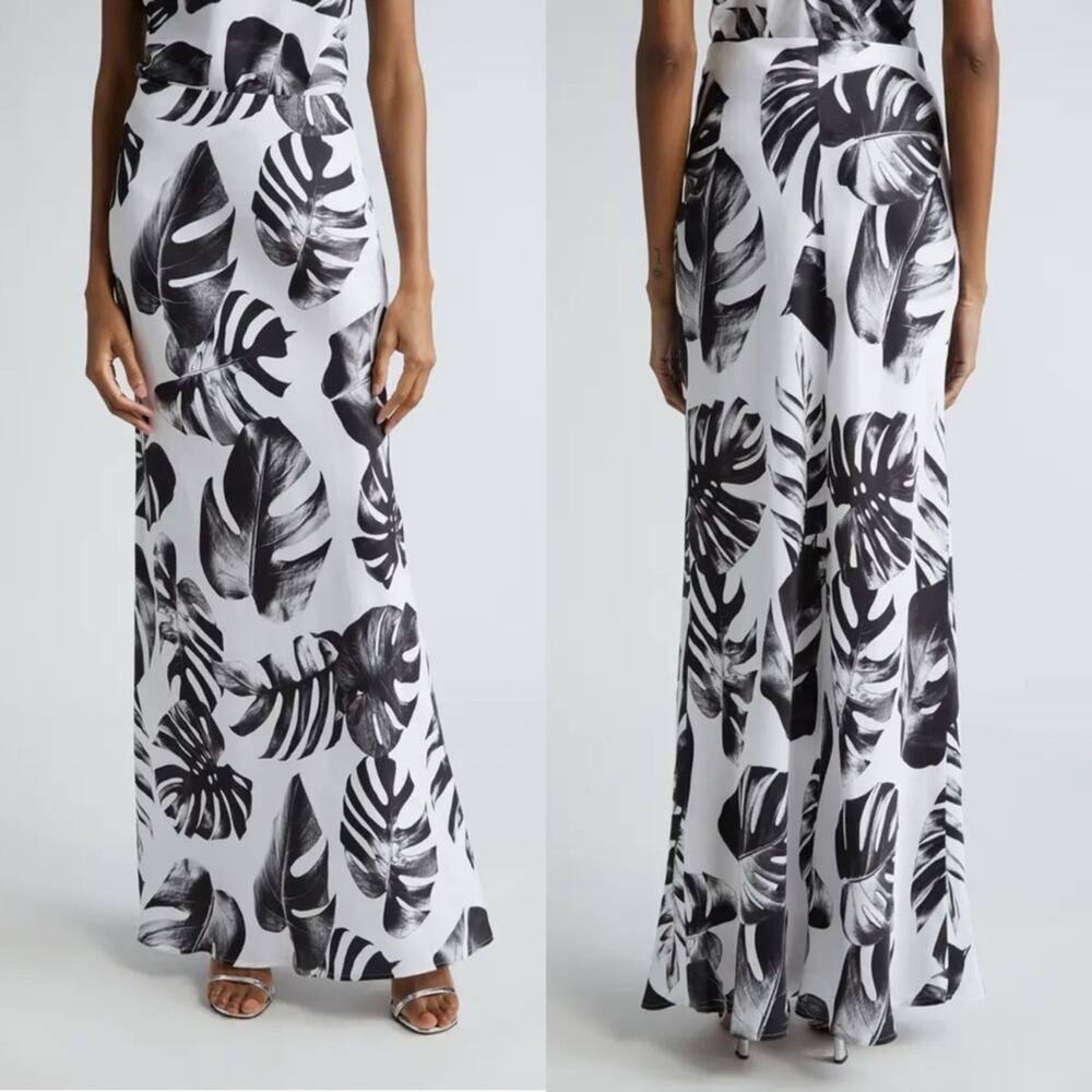 NWT‎ L'AGENCE Zeta maxi skirt black and white palm leaves sz XS  L’agence